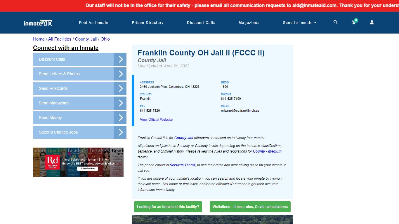 Franklin County OH Jail II (FCCC II) - Inmate Locator ...